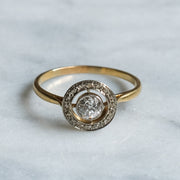 Art Deco 18K Yellow Gold Diamond Target Ring
